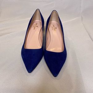 Blue suede Kate Spade heeled flats